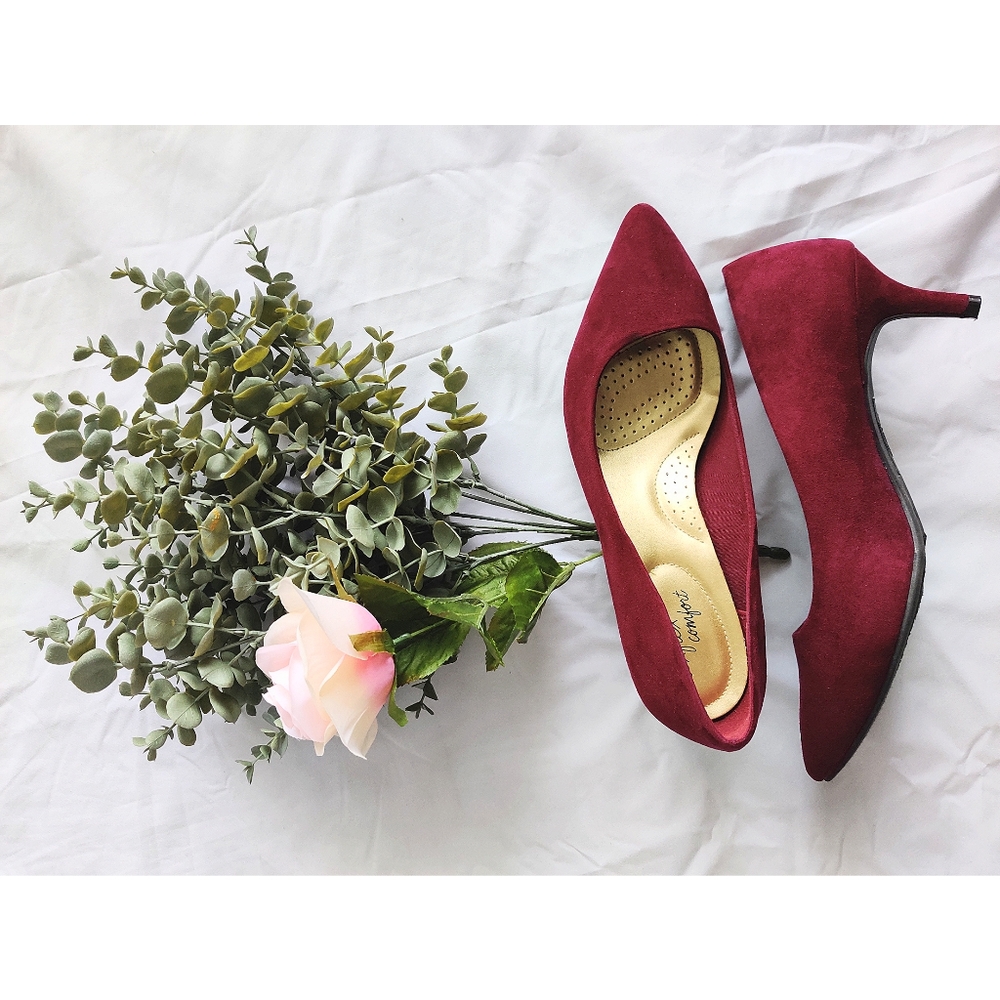 Burgundy Faux Suede Short Heels